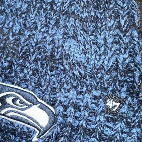 47 Brand NFL Seattle Seahawks Navy Meeko Cuff Pom Beanie - Picture 5 of 6
